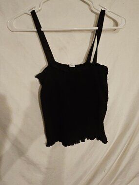 Black Ribbed Tank Top with Lettuce Hem